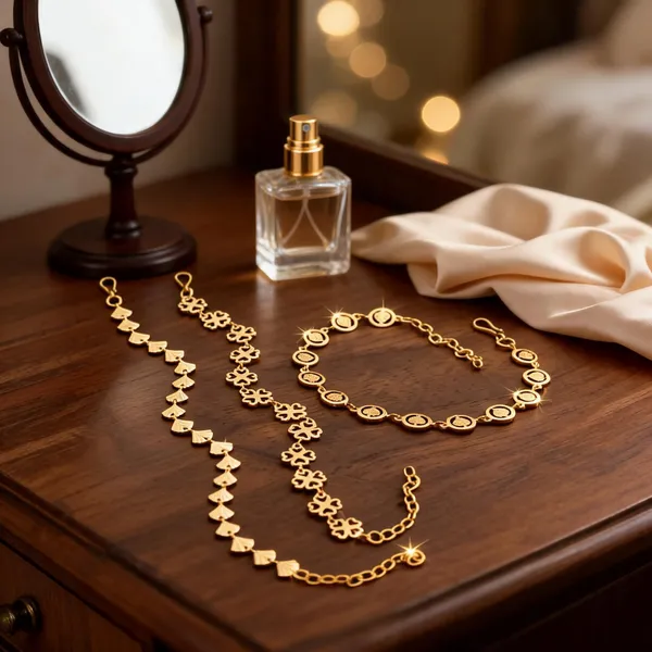 Gold_Brass_Floral_Circle_Link_Bracelet_Set_For_Women