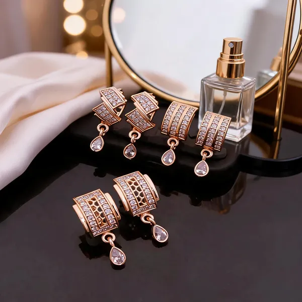 Rose_Gold_Brass_Stone_Rectangular_Hoop_Teardrop_Drop_Earrings_Set_For_Women