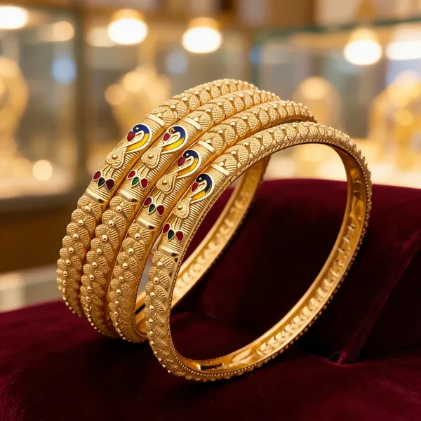 Gold_Brass_Peacock_Motif_Enamel_Bangle_For_Women
