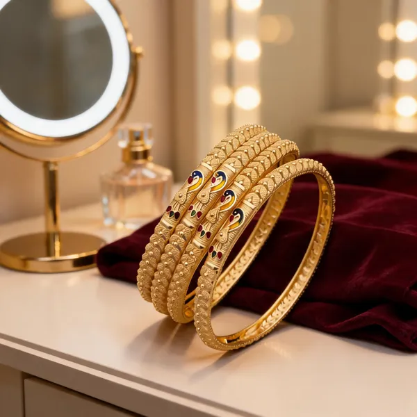 Gold_Brass_Peacock_Motif_Enamel_Bangle_For_Women