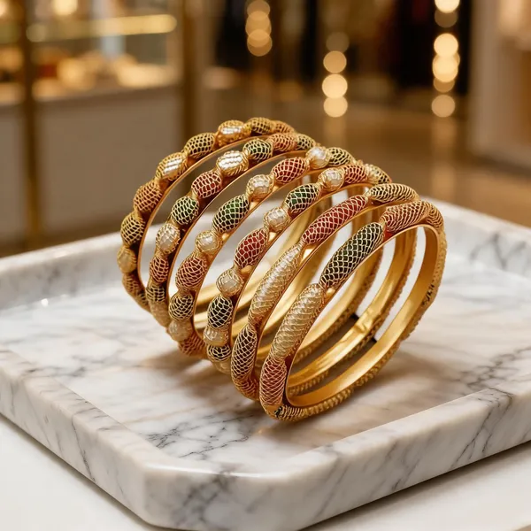 Gold_Brass_Multicolour_Textured_Bangle_Set_For_Women