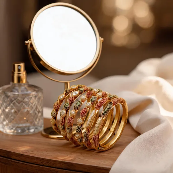 Gold_Brass_Multicolour_Textured_Bangle_Set_For_Women