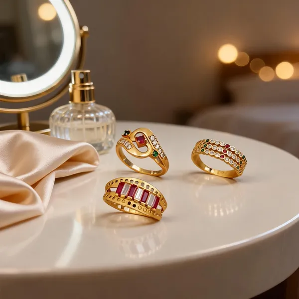 Gold_Brass_Multicolour_Stone_Ring_Set_For_Women