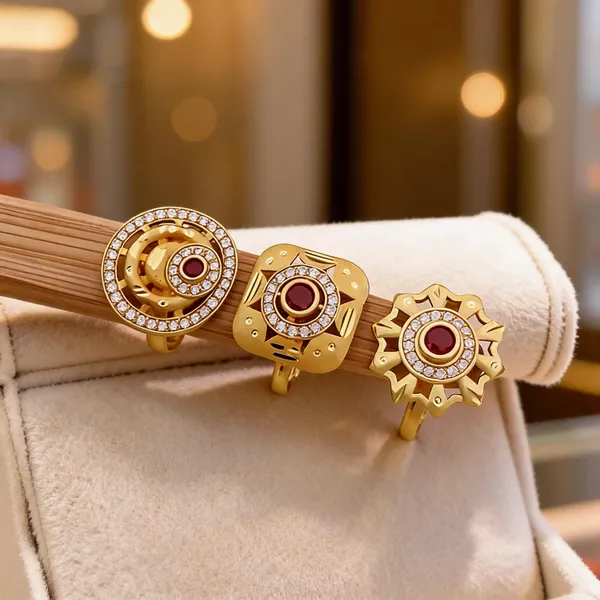 Gold_Brass_Red_Rhinestone_Circular_Ring_Set_For_Women