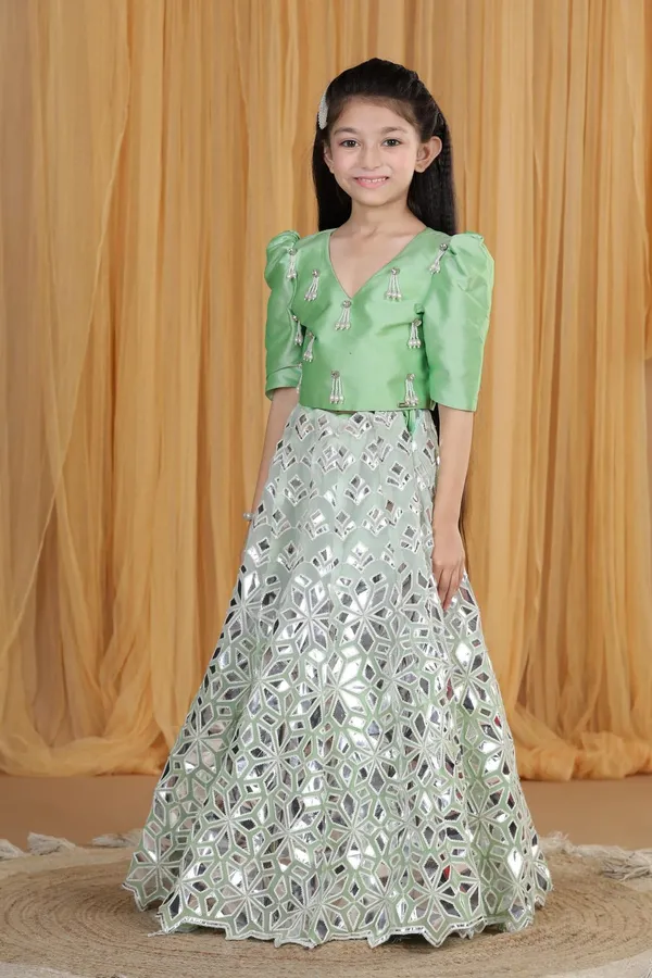 Leather_Work_Lehenga_Set_Pista_Green