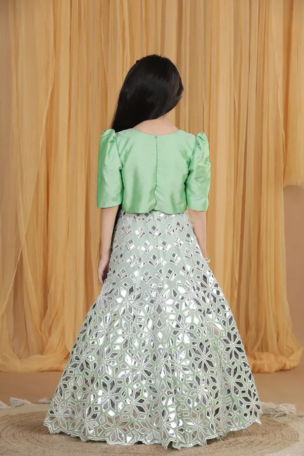 Leather_Work_Lehenga_Set_Pista_Green