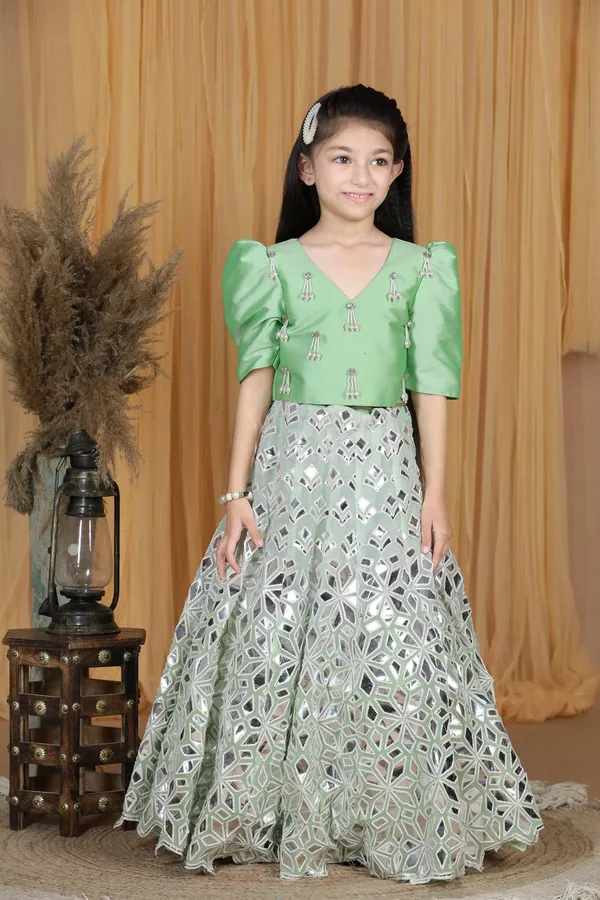 Leather_Work_Lehenga_Set_Pista_Green