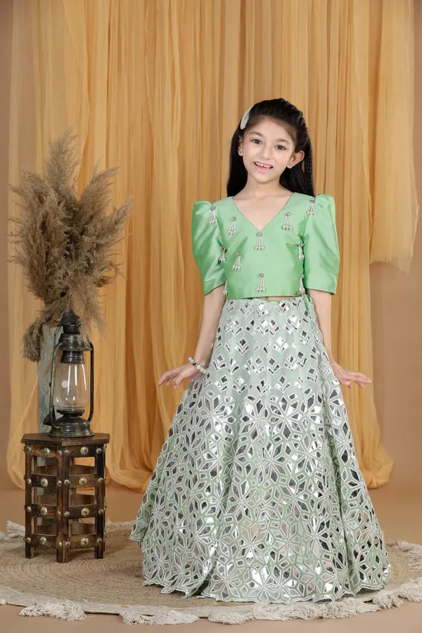 Leather_Work_Lehenga_Set_Pista_Green