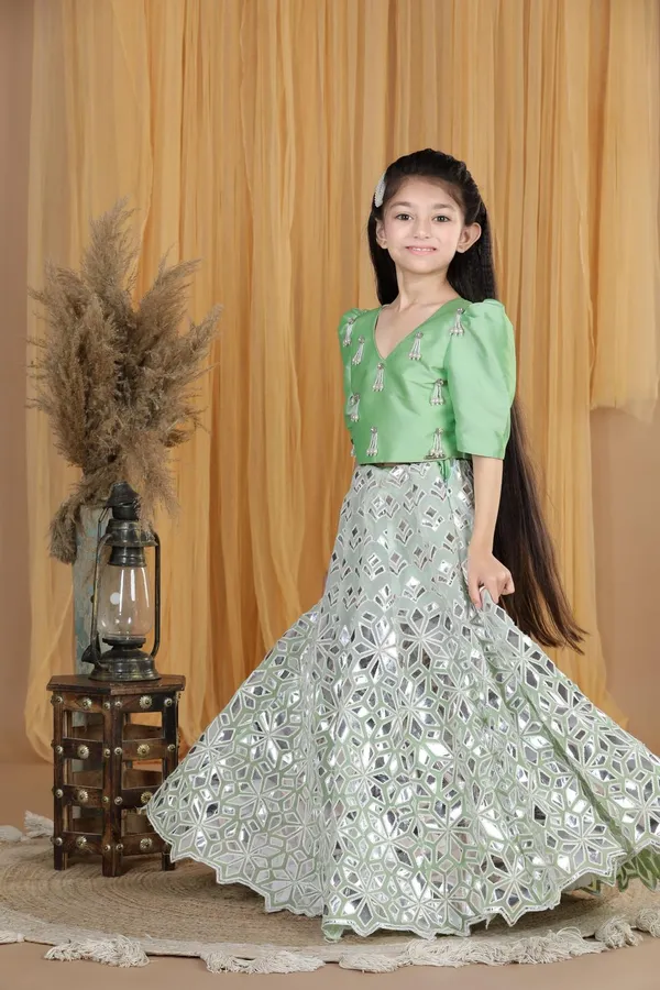 Leather_Work_Lehenga_Set_Pista_Green