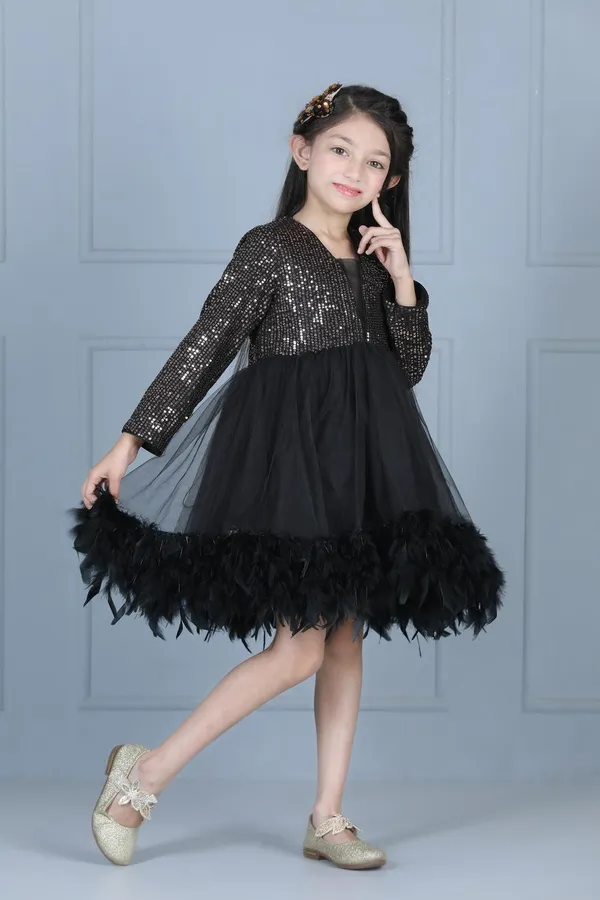 Sequence_Dress_With_Net_Flare_Black_Color
