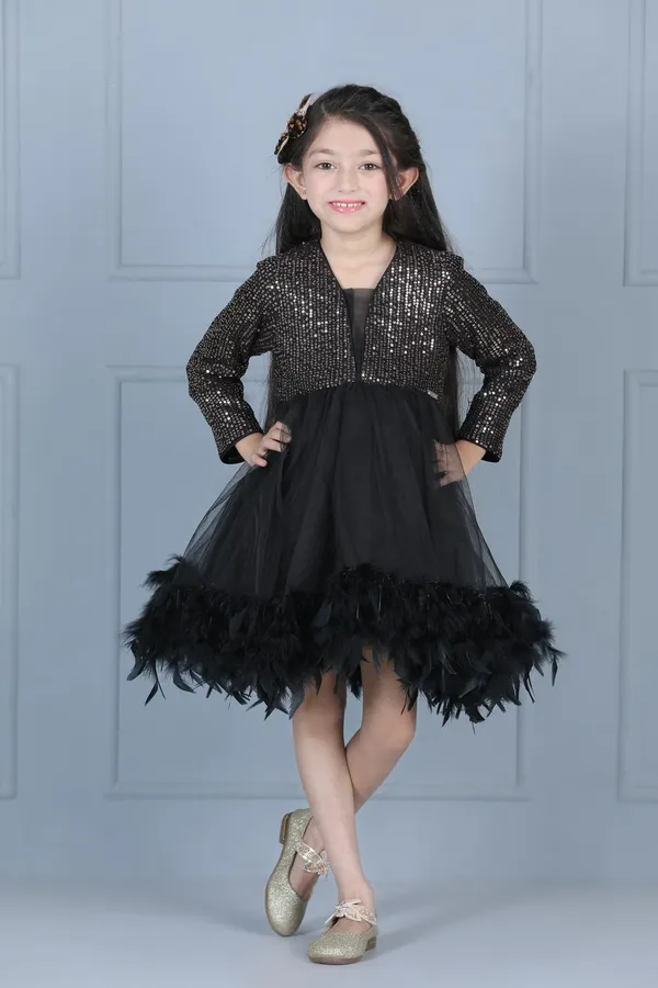 Sequence_Dress_With_Net_Flare_Black_Color