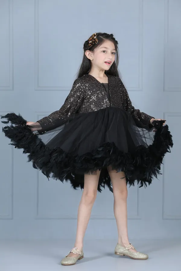 Sequence_Dress_With_Net_Flare_Black_Color