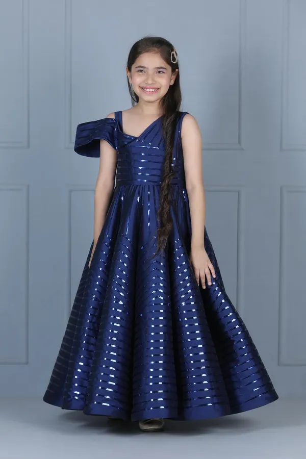 Glossy_Taping_Embllished_Gown_Blue_Color
