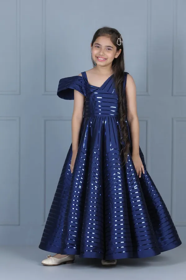 Glossy_Taping_Embllished_Gown_Blue_Color