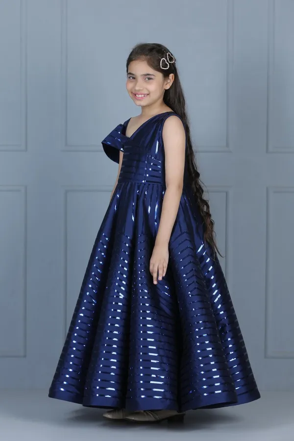 Glossy_Taping_Embllished_Gown_Blue_Color