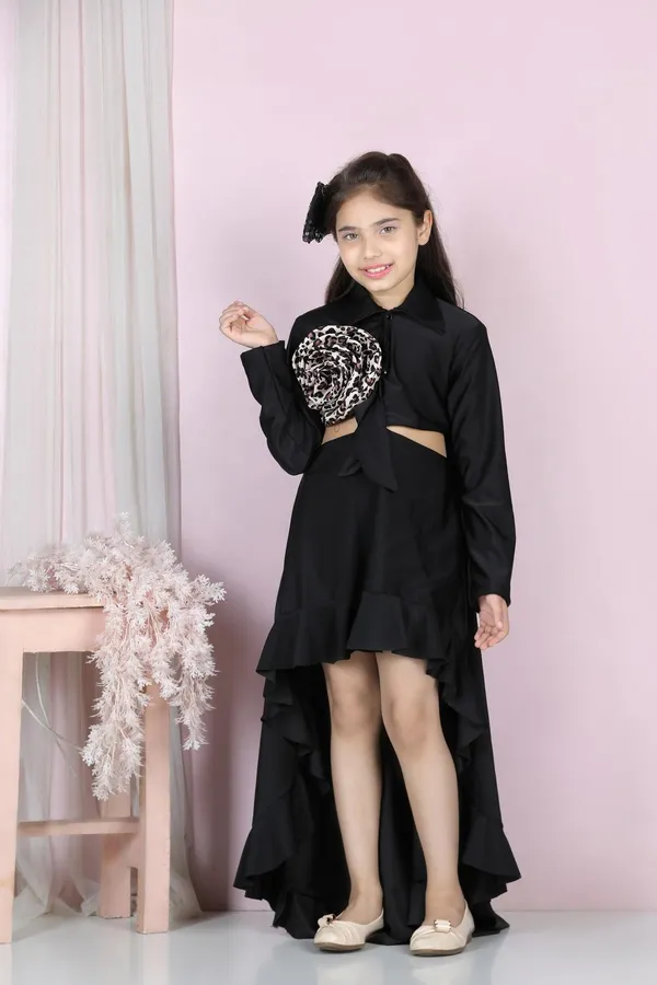 Dress_With_Cut_On_Sides_And_Flower_Detailing_Black