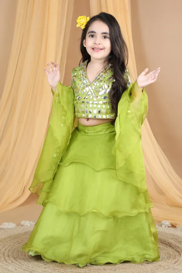 Lehenga_With_Blouse_With_Leather_Work_Green_Color
