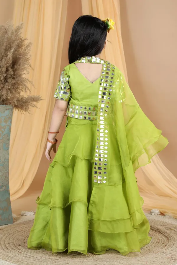 Lehenga_With_Blouse_With_Leather_Work_Green_Color