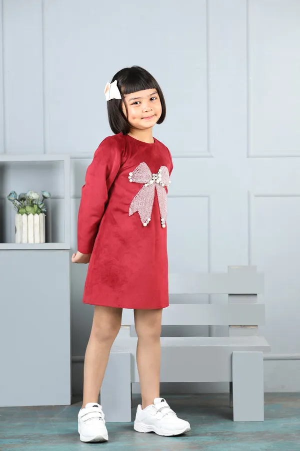 Velvet_Dress_With_Bow_Maroon