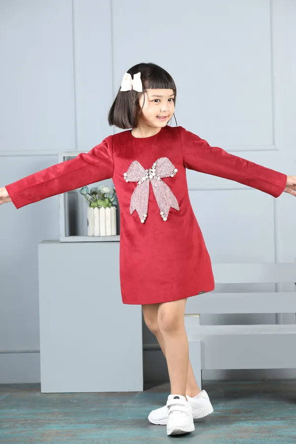 Velvet_Dress_With_Bow_Maroon