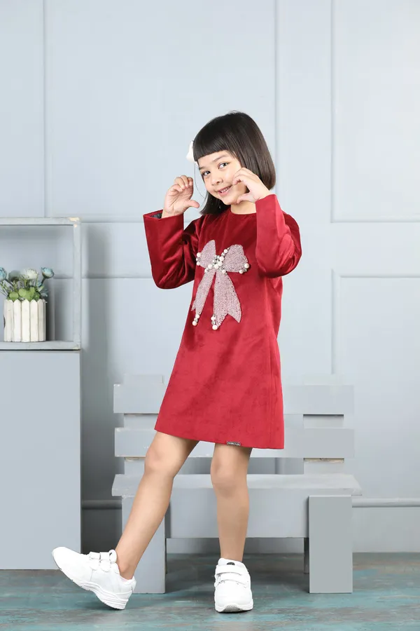 Velvet_Dress_With_Bow_Maroon