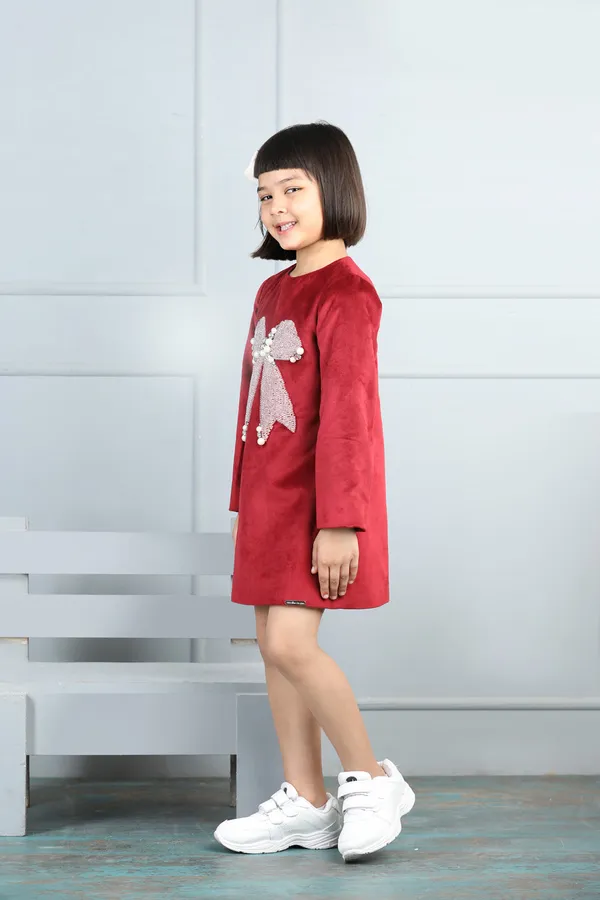 Velvet_Dress_With_Bow_Maroon