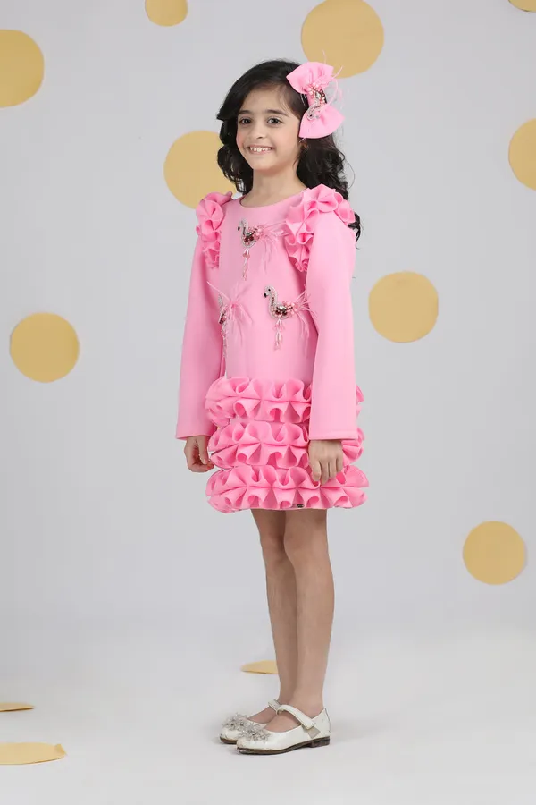 Dress_With_Tulles_N_Embroidered_Flamingoes_N_Feathers_Pink