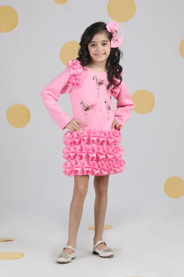 Dress_With_Tulles_N_Embroidered_Flamingoes_N_Feathers_Pink