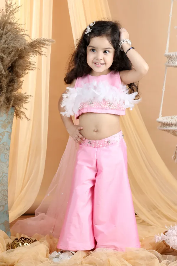 Hand_Embroided_Top_And_Palazza_Pants_With_Fur_Baby_Pink