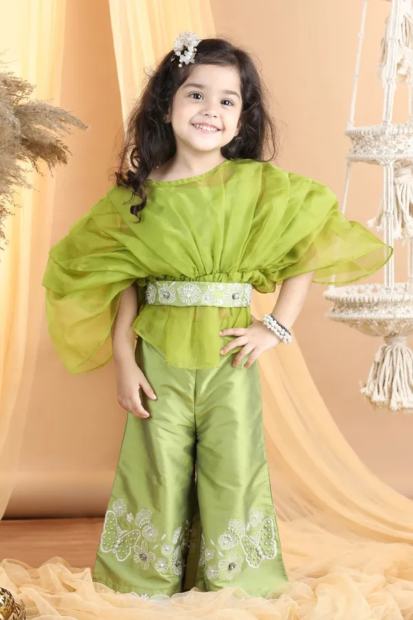 Organza_Top_With_Embroided_Pants_And_Belt_Embellished_With_Stone_And_Perls_Green