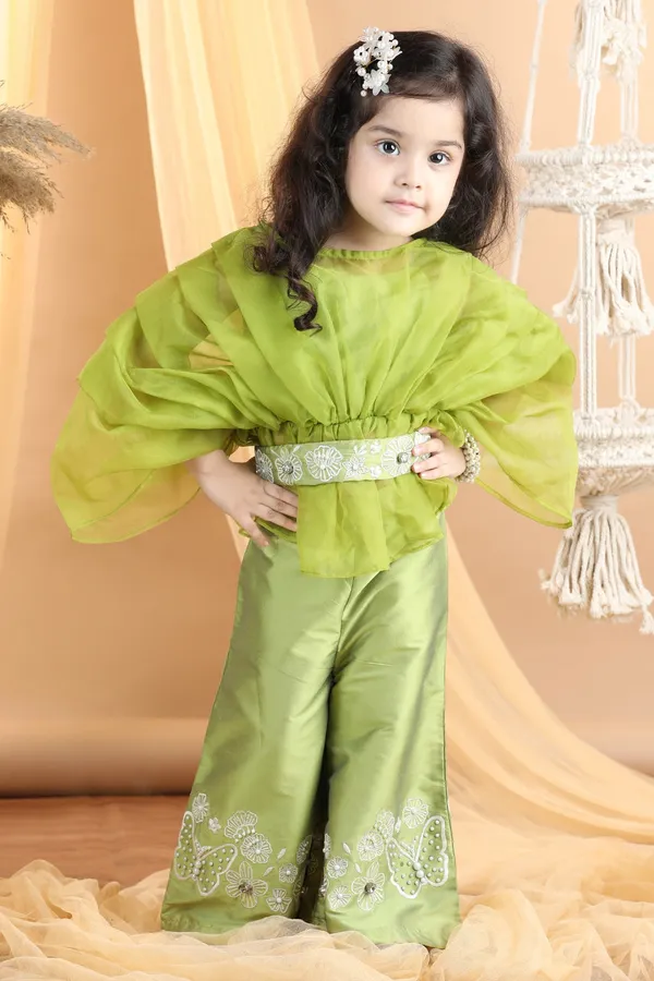 Organza_Top_With_Embroided_Pants_And_Belt_Embellished_With_Stone_And_Perls_Green