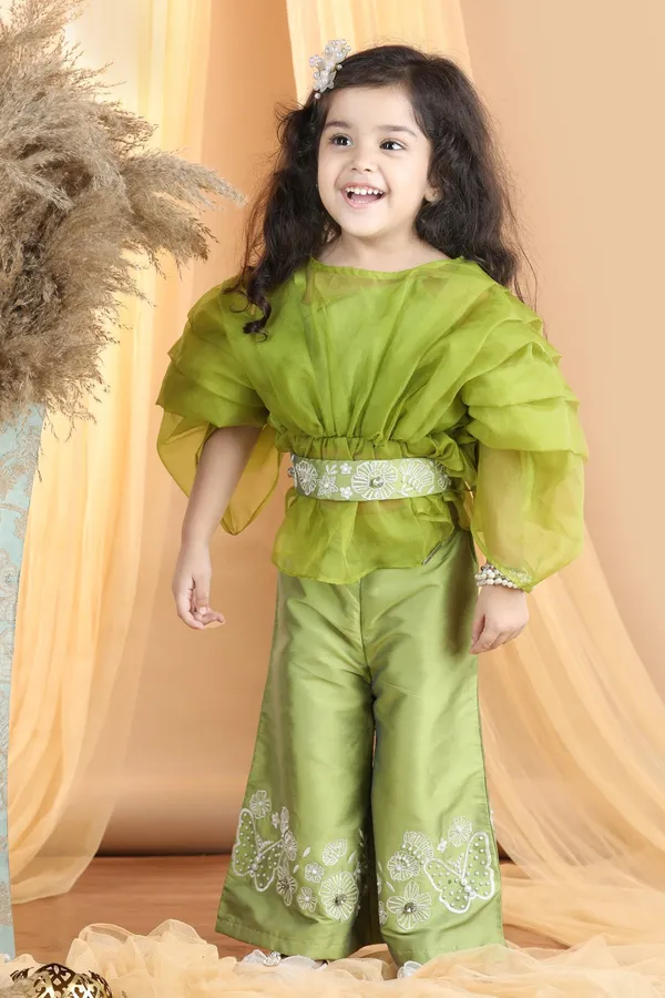 Organza_Top_With_Embroided_Pants_And_Belt_Embellished_With_Stone_And_Perls_Green