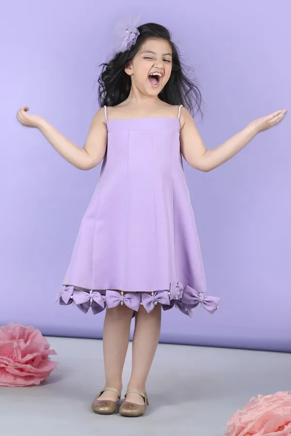 A_Line_Dress_Embllished_With_Bow_All_Over_The_Flair_Lilac