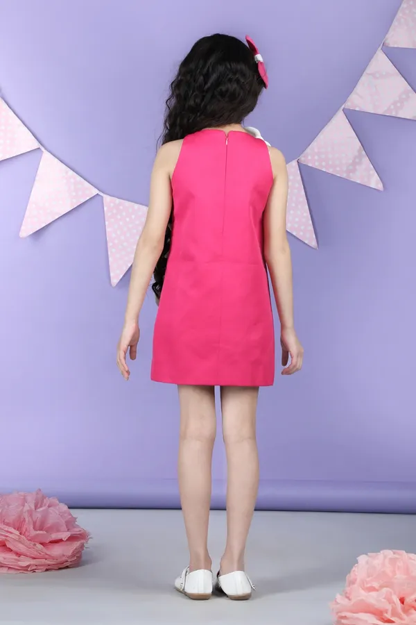 Dress_Embellished_With_3d_Flower_And_Leafs_Hot_Pink