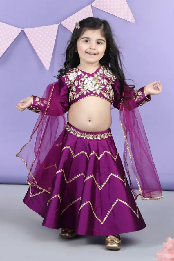 Heavy_Embroidered_Blouse_With_Gota_Lines_Lehenga_And_Chunni_Purple