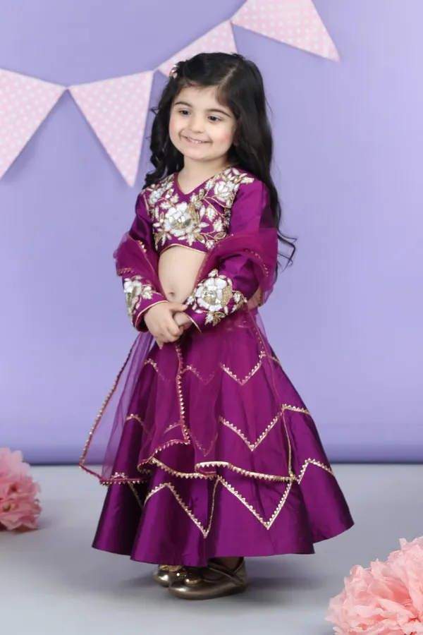 Heavy_Embroidered_Blouse_With_Gota_Lines_Lehenga_And_Chunni_Purple
