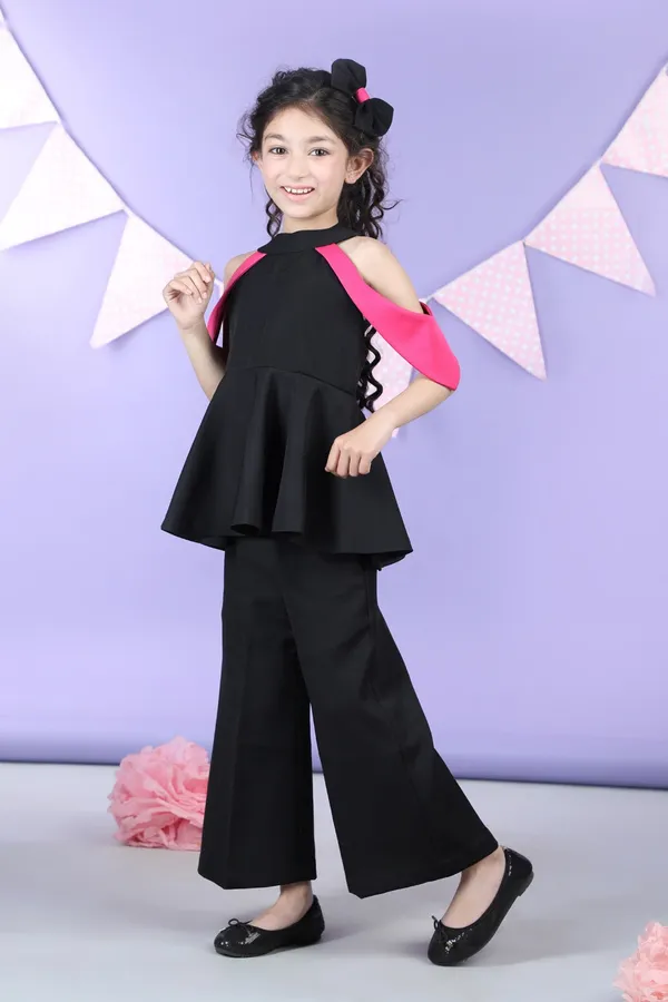Peplum_Top_With_Shoulder_Cut_Flaps_Accompanied_With_Pants_Black