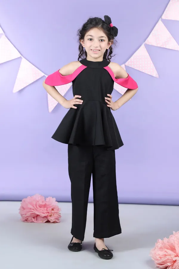 Peplum_Top_With_Shoulder_Cut_Flaps_Accompanied_With_Pants_Black