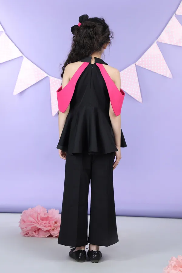 Peplum_Top_With_Shoulder_Cut_Flaps_Accompanied_With_Pants_Black