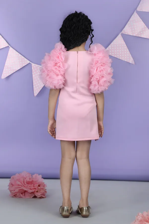 Straight_Dress_Embellisdhed_With_Bunch_Of_3d_Fabric_Flowers_In_Sleeves_Baby_Pink