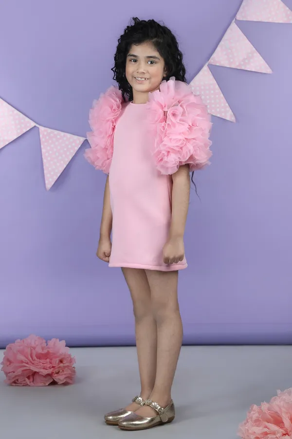 Straight_Dress_Embellisdhed_With_Bunch_Of_3d_Fabric_Flowers_In_Sleeves_Baby_Pink