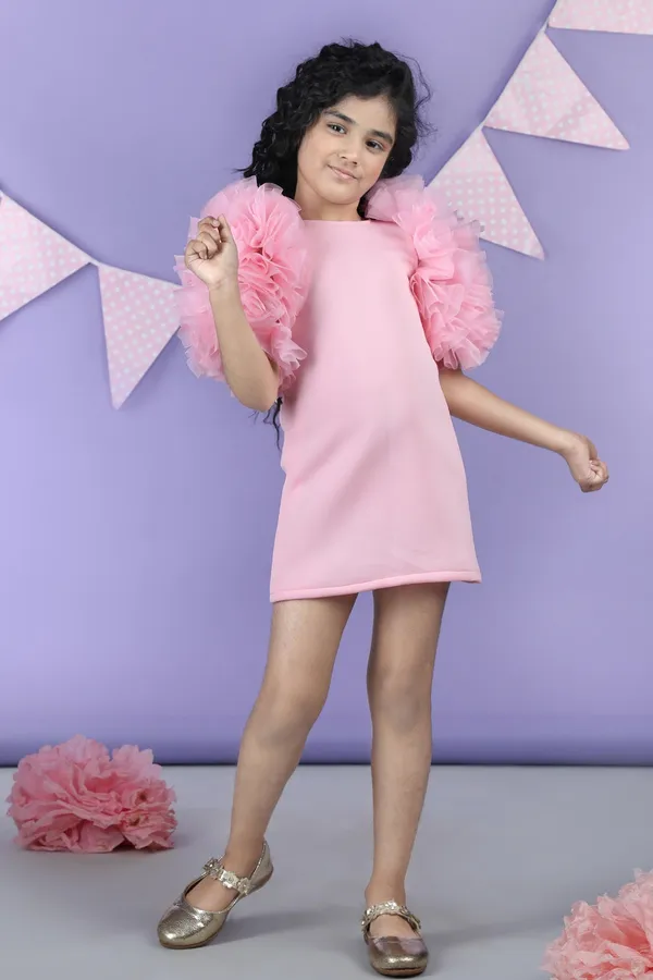 Straight_Dress_Embellisdhed_With_Bunch_Of_3d_Fabric_Flowers_In_Sleeves_Baby_Pink