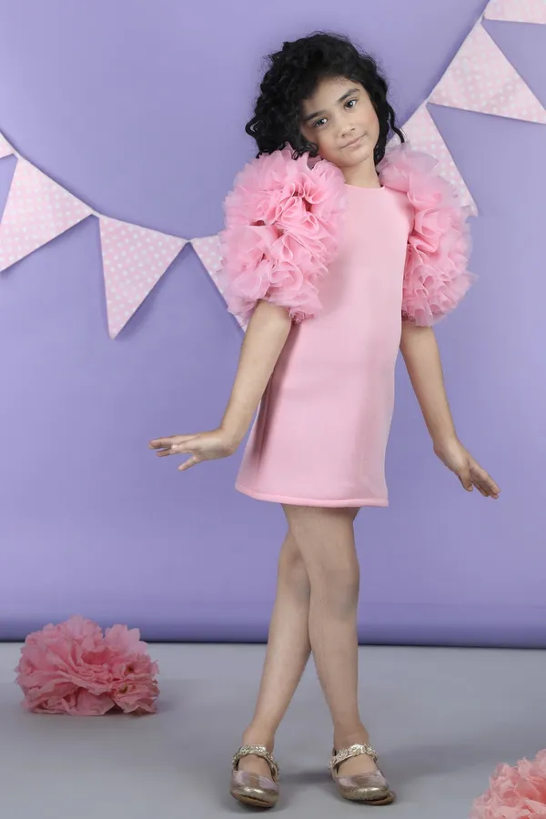 Straight_Dress_Embellisdhed_With_Bunch_Of_3d_Fabric_Flowers_In_Sleeves_Baby_Pink