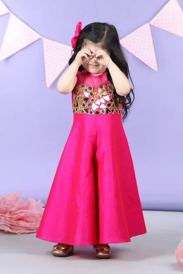 Jumpsuit_Embllished_With_Mirror_Acrylic_Bordered_With_Golder_Beads_Hot_Pink