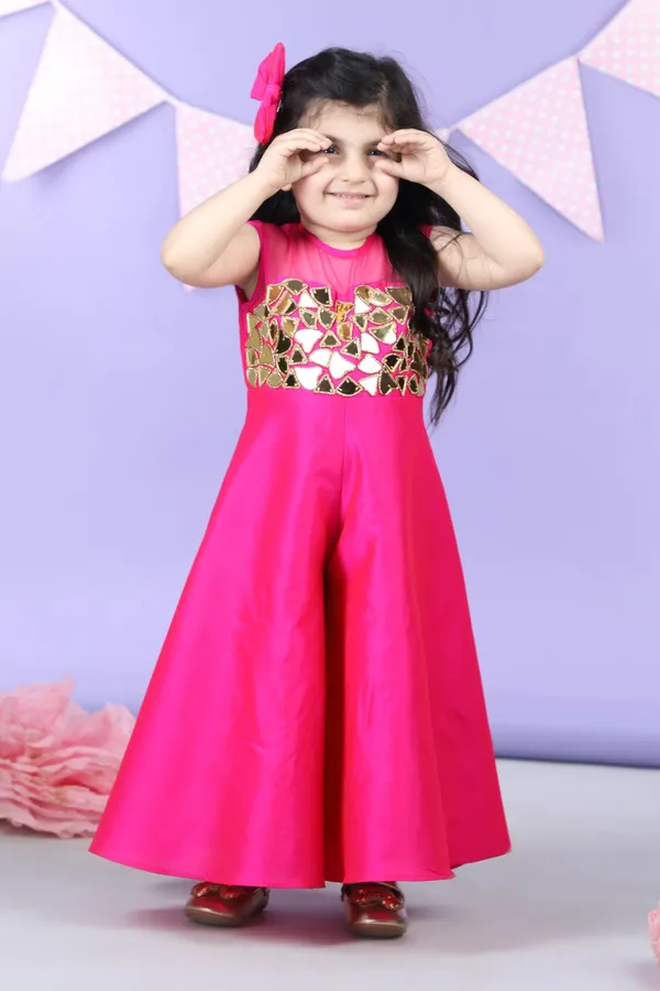Jumpsuit_Embllished_With_Mirror_Acrylic_Bordered_With_Golder_Beads_Hot_Pink