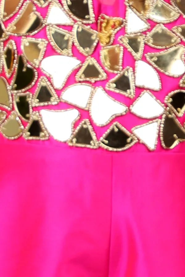 Jumpsuit_Embllished_With_Mirror_Acrylic_Bordered_With_Golder_Beads_Hot_Pink