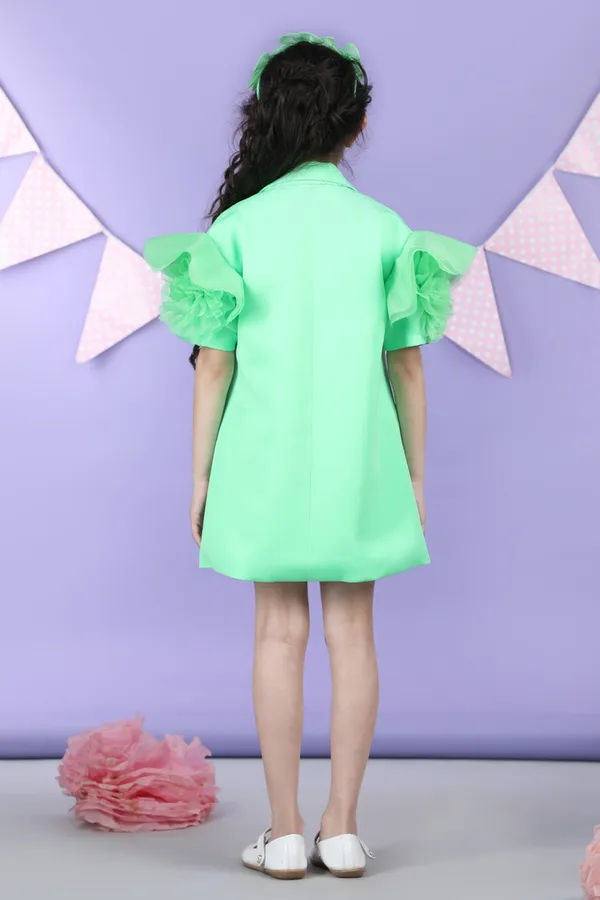 Trendy_Coat_Style_Dress_With_Puff_Sleeves_And_Inner_Mint_Green