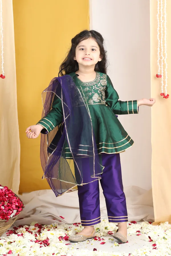 Peplum_Suit_With_Embroidery_On_Yoke_Green_N_Purple