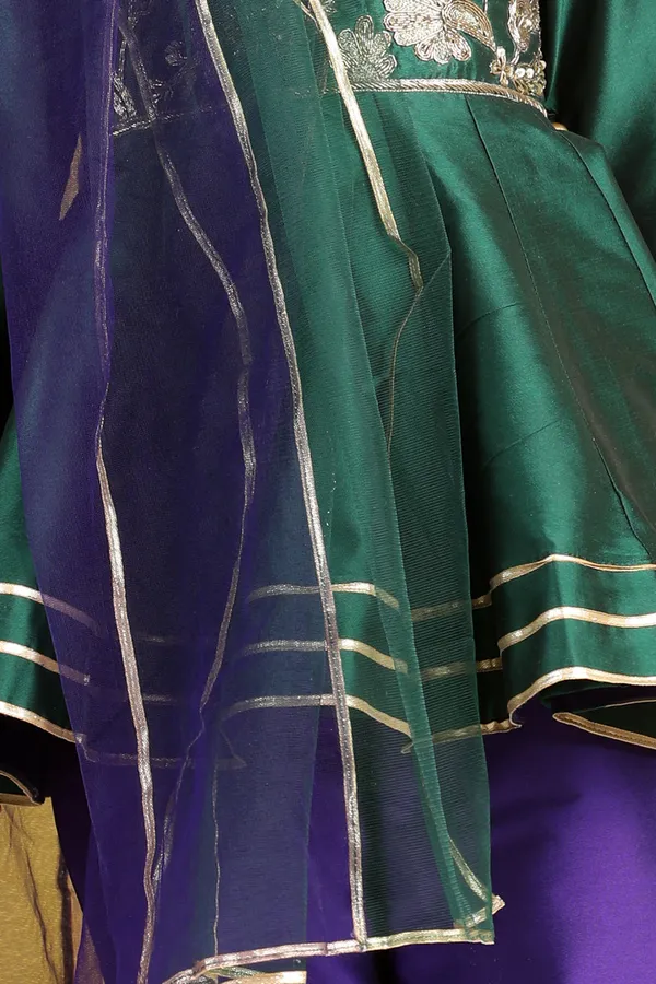 Peplum_Suit_With_Embroidery_On_Yoke_Green_N_Purple