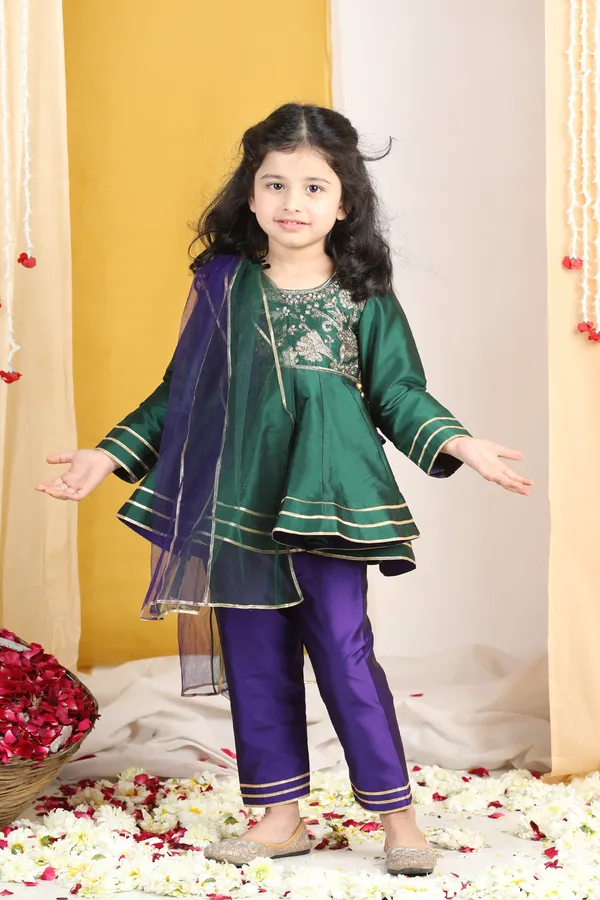 Peplum_Suit_With_Embroidery_On_Yoke_Green_N_Purple